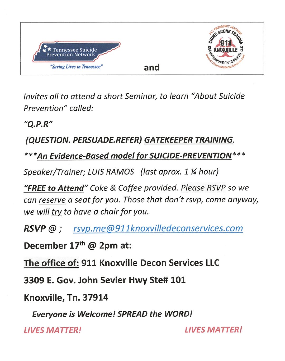 Suicide Prevention Seminar Flyer